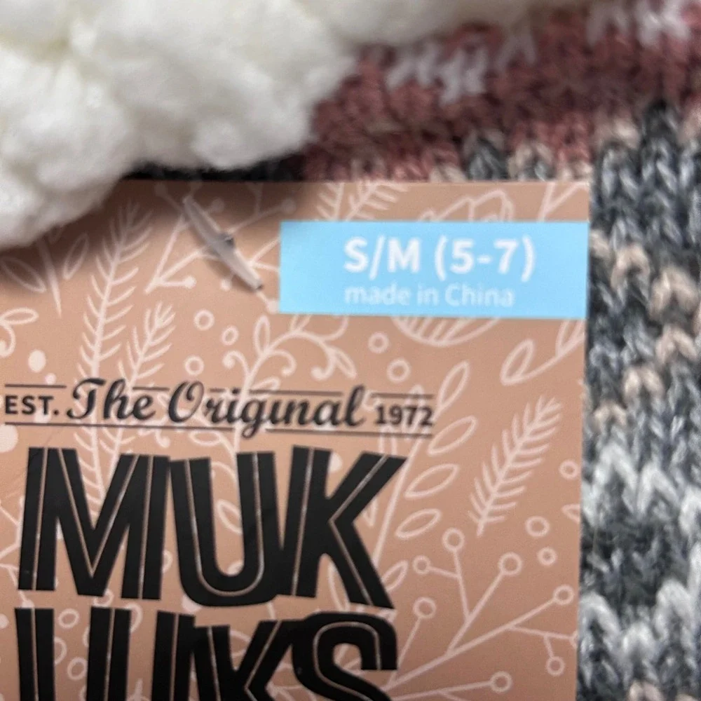Muk Luks Womens Cabin Socks Grey Peach Fair Isle Knit Slipper Socks S/M 5-7 NEW